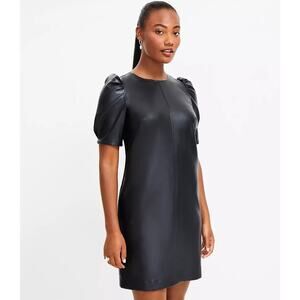 NWT LOFT Women's 12 Faux Leather Shift Dress Black Office Siren Career Edgy Work